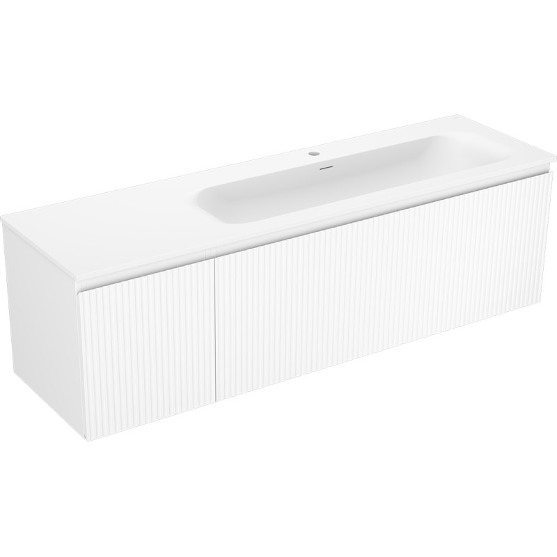 Mexen Rivel meuble de salle de bain 160 cm avec lavabo Vela droit, 1T, 1P, rainuré, blanc mat - 91A23-16047-3-BBFF01-W23P01