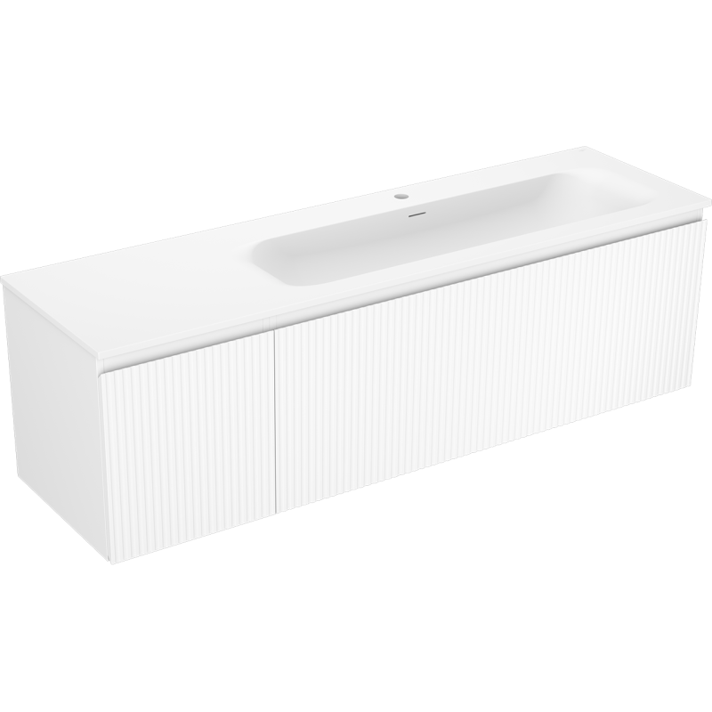 Mexen Rivel meuble de salle de bains 160 cm avec lavabo Vela droit, 1S, 1D, rainuré, blanc mat - 91A23-16047-3-BBFF01-W23P01