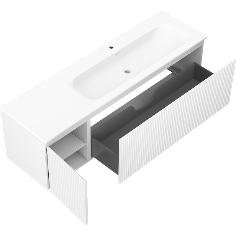 Mexen Rivel meuble de salle de bain 160 cm avec lavabo Vela droit, 1T, 1P, rainuré, blanc mat - 91A23-16047-3-BBFF01-W23P01