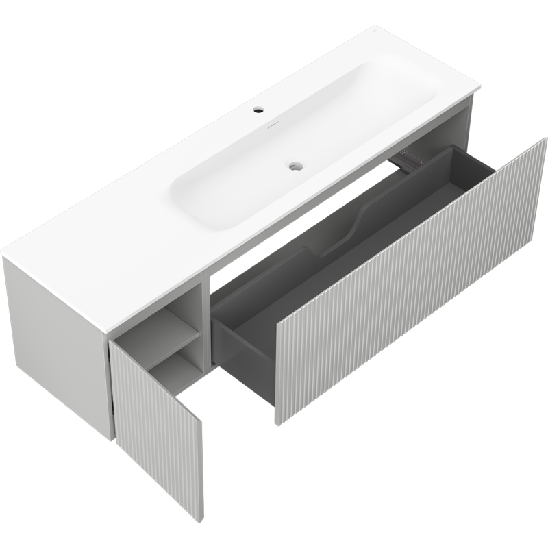 Mexen Rivel meuble de salle de bain 160 cm avec lavabo Vela à droit, 1T, 1P, rainuré, gris mat/blanc mat