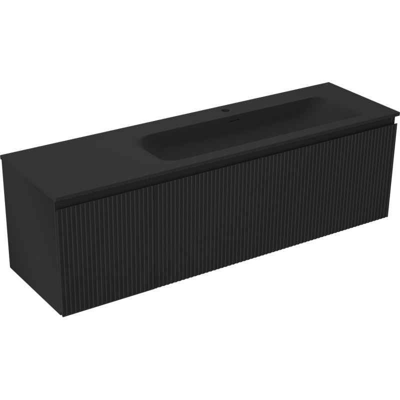 Mexen Rivel armoire de salle de bain 160 cm avec lavabo Vela à droite, 1S, 1D, striée, noir mat - 91A23-16047-3-BBFF71-W23P71