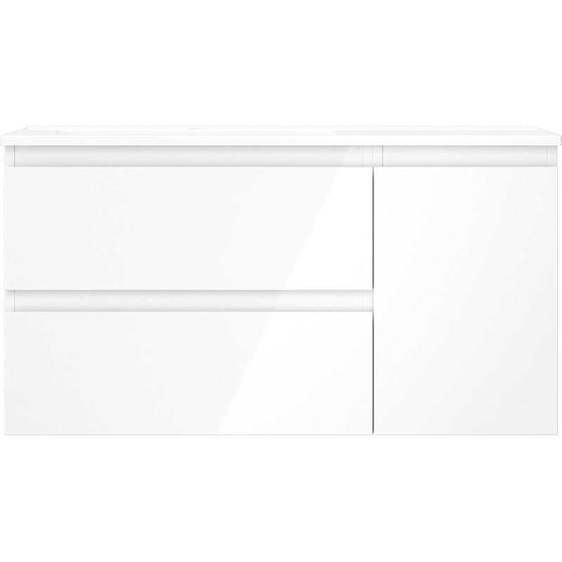 Mexen Orio meuble de salle de bain 90 cm avec lavabo Otis gauche, 2S, 1D, blanc brillant - 91A13-09047-3-BBFFF00-W18L00