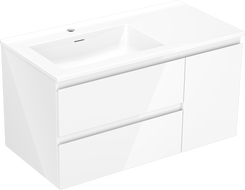 Mexen Orio armoire de salle de bain 90 cm avec lavabo Otis gauche, 2T, 1P, blanc brillant - 91A13-09047-3-BBFFF00-W18L00
