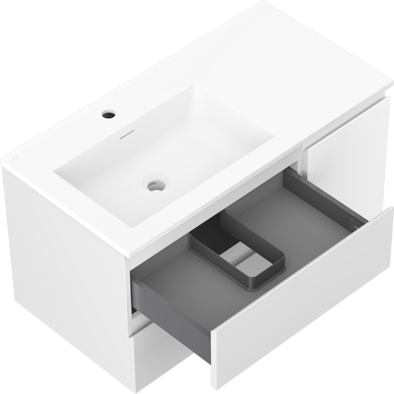 Mexen Orio armoire de salle de bain 90 cm avec lavabo Otis gauche, 2S, 1D, blanc mat - 91A13-09047-3-BBFFF01-W18L01