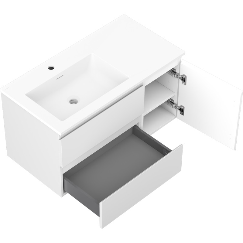 Mexen Orio armoire de salle de bain 90 cm avec lavabo Otis à gauche, 2S, 1D, blanc mat - 91A13-09047-3-BBFFF01-W18L01