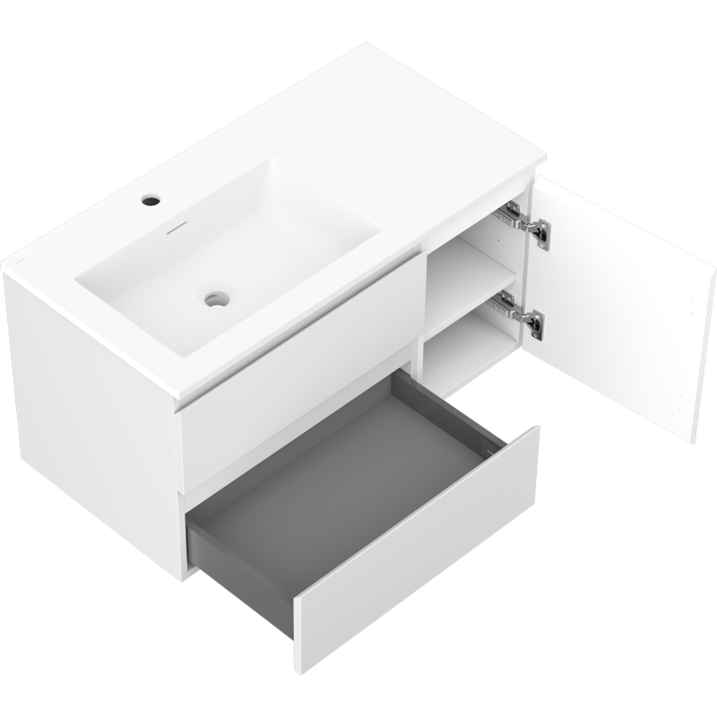 Mexen Orio armoire de salle de bain 90 cm avec lavabo Otis gauche, 2S, 1D, blanc mat - 91A13-09047-3-BBFFF01-W18L01