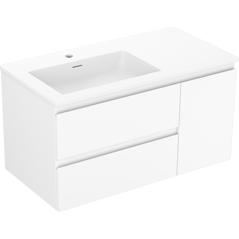 Mexen Orio armoire de salle de bain 90 cm avec lavabo Otis à gauche, 2S, 1D, blanc mat - 91A13-09047-3-BBFFF01-W18L01