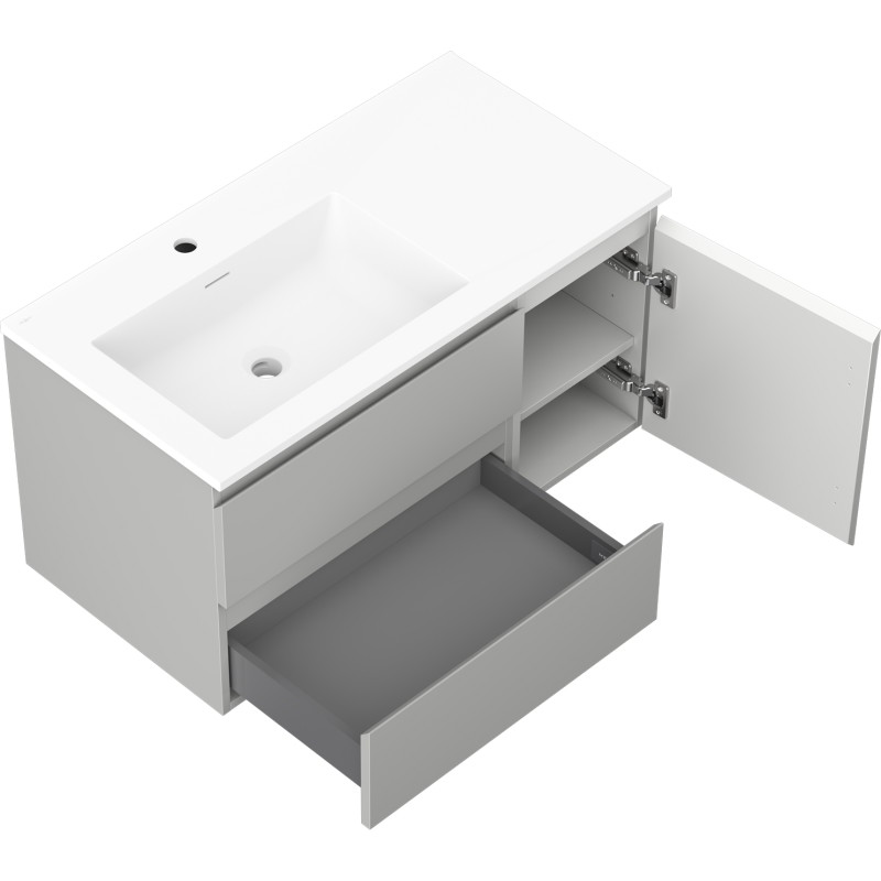 Mexen Orio armoire de salle de bain 90 cm avec lavabo Otis gauche, 2S, 1D, gris mat/blanc mat - 91A13-09047-3-BBFFF62-W18L01