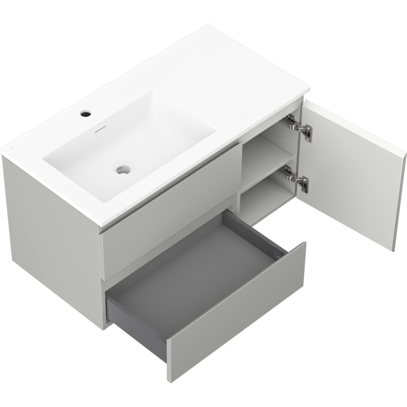 Mexen Orio meuble de salle de bain 90 cm avec lavabo Otis gauche, 2S, 1D, gris mat/blanc mat - 91A13-09047-3-BBFFF62-W18L01