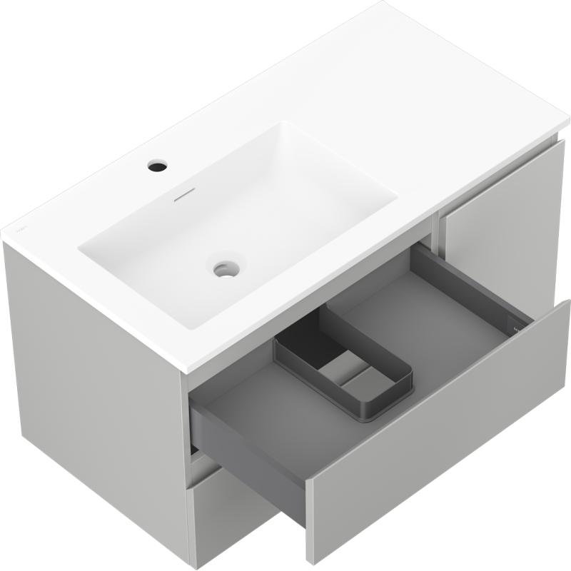 Mexen Orio meuble de salle de bain 90 cm avec lavabo Otis gauche, 2S, 1D, gris mat/blanc mat - 91A13-09047-3-BBFFF62-W18L01