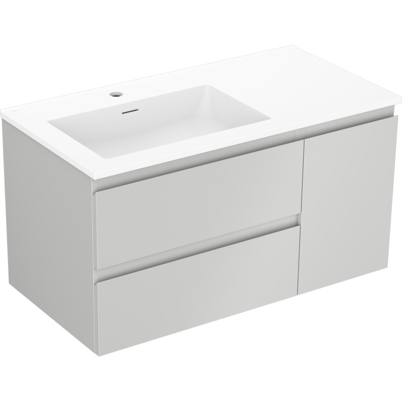 Mexen Orio armoire de salle de bain 90 cm avec lavabo Otis gauche, 2S, 1D, gris mat/blanc mat - 91A13-09047-3-BBFFF62-W18L01