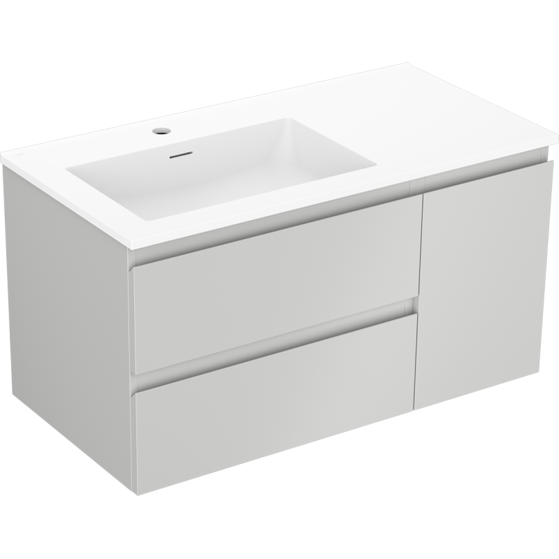 Mexen Orio meuble de salle de bain 90 cm avec lavabo Otis gauche, 2S, 1D, gris mat/blanc mat - 91A13-09047-3-BBFFF62-W18L01