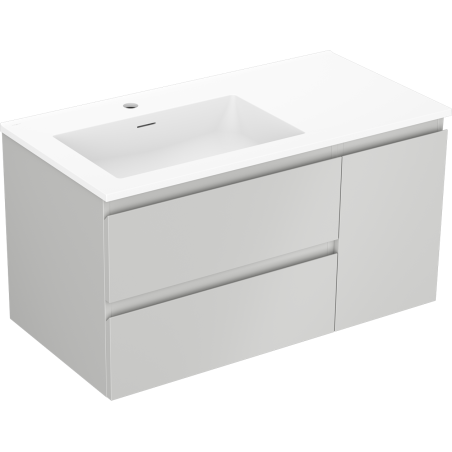 Mexen Orio armoire de salle de bain 90 cm avec lavabo Otis gauche, 2S, 1D, gris mat/blanc mat - 91A13-09047-3-BBFFF62-W18L01