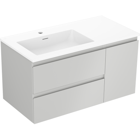 Mexen Orio meuble de salle de bain 90 cm avec lavabo Otis gauche, 2S, 1D, gris mat/blanc mat - 91A13-09047-3-BBFFF62-W18L01