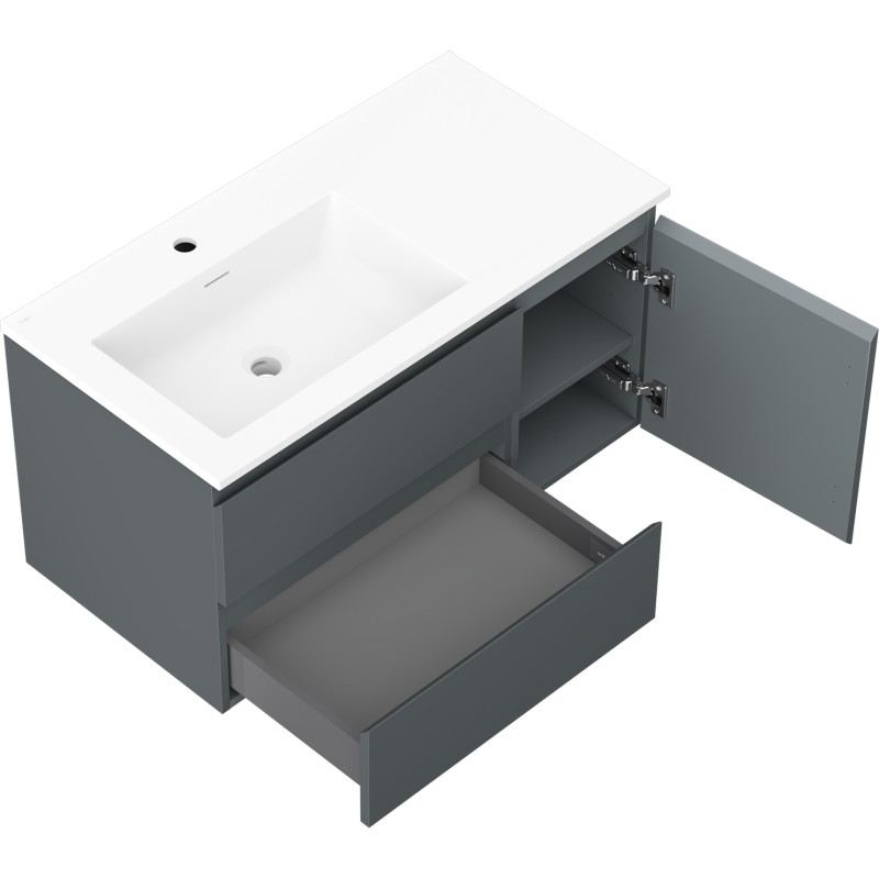 Mexen Orio armoire de salle de bain 90 cm avec lavabo Otis à gauche, 2S, 1D, graphite mat/blanc mat