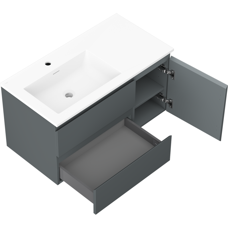 Mexen Orio meuble de salle de bain 90 cm avec lavabo Otis gauche, 2S, 1D, graphite mat/blanc mat - 91A13-09047-3-BBFFF66-W18L01