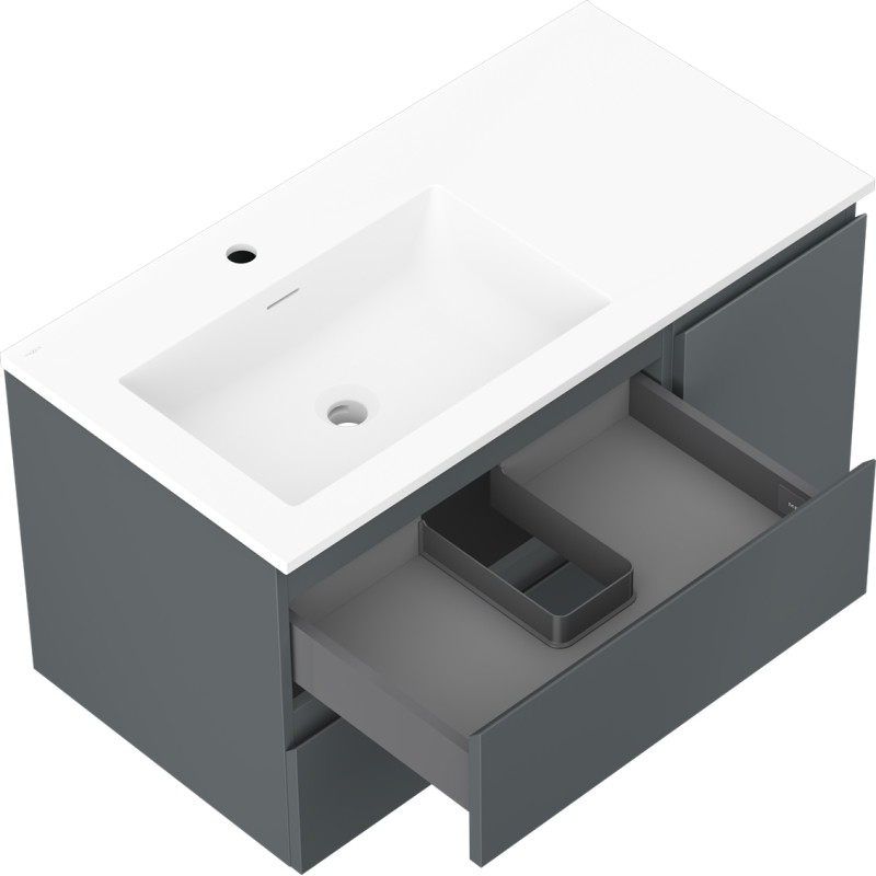 Mexen Orio armoire de salle de bain 90 cm avec lavabo Otis à gauche, 2S, 1D, graphite mat/blanc mat