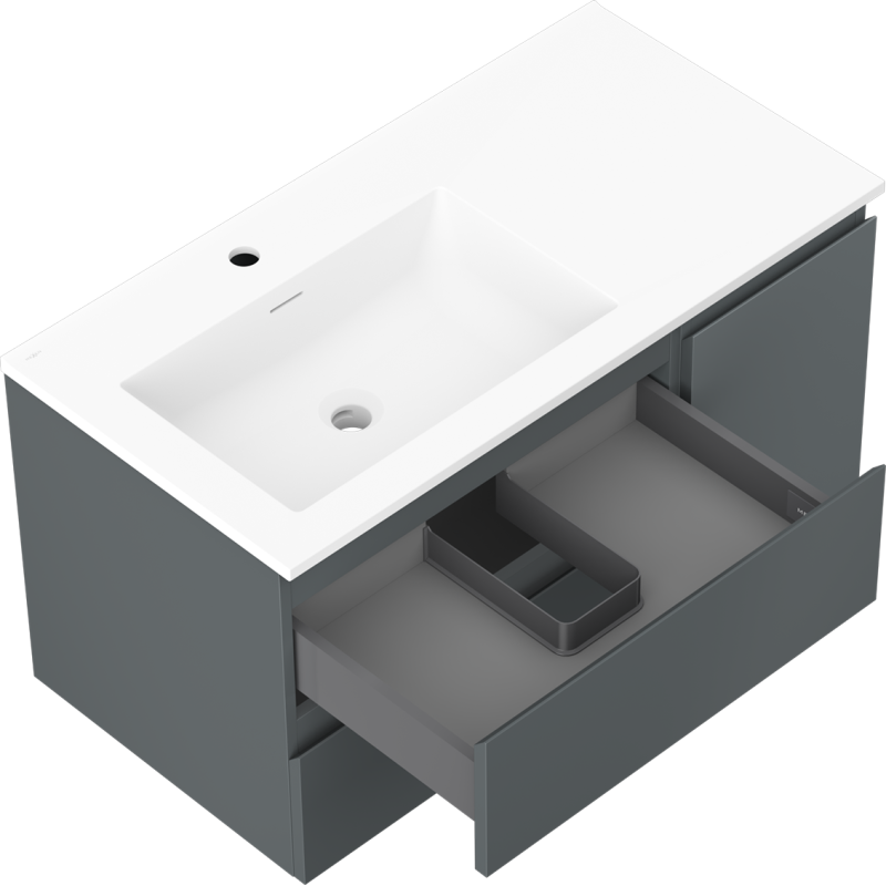 Mexen Orio meuble de salle de bain 90 cm avec lavabo Otis gauche, 2S, 1D, graphite mat/blanc mat - 91A13-09047-3-BBFFF66-W18L01