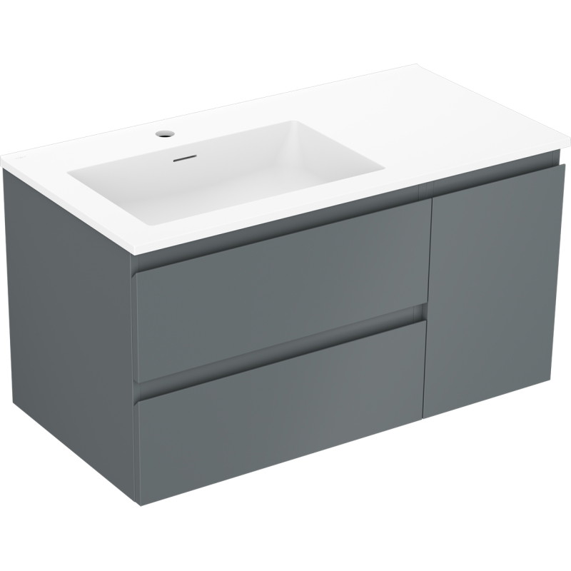 Mexen Orio armoire de salle de bain 90 cm avec lavabo Otis à gauche, 2S, 1D, graphite mat/blanc mat