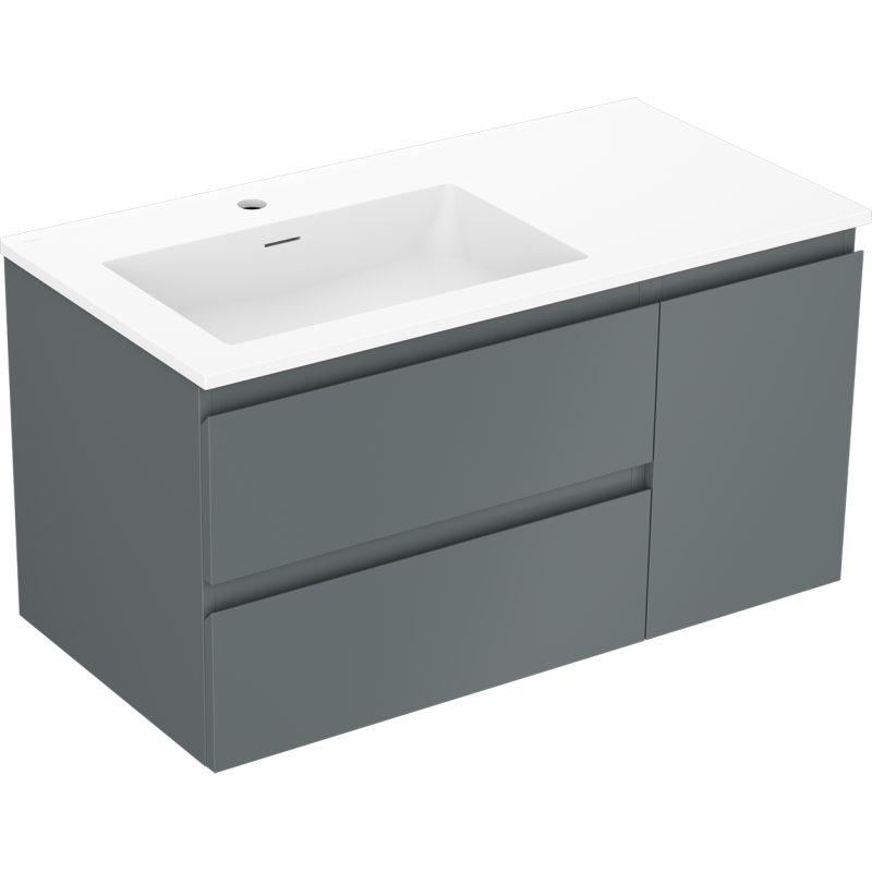 Mexen Orio meuble de salle de bain 90 cm avec lavabo Otis gauche, 2S, 1D, graphite mat/blanc mat - 91A13-09047-3-BBFFF66-W18L01