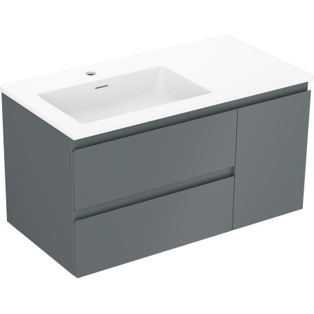 Mexen Orio meuble de salle de bain 90 cm avec lavabo Otis gauche, 2S, 1D, graphite mat/blanc mat - 91A13-09047-3-BBFFF66-W18L01