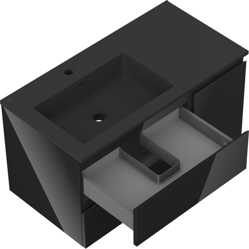 Mexen Orio armoire de salle de bain 90 cm avec lavabo Otis gauche, 2S, 1P, noir brillant/noir mat - 91A13-09047-3-BBFFF70-W18L71