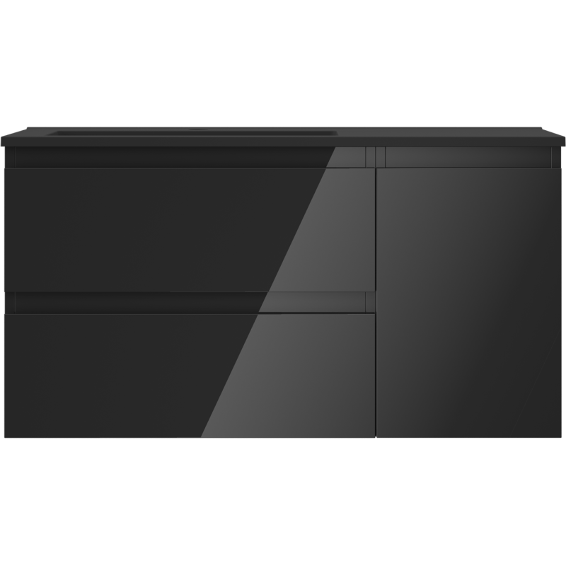 Mexen Orio armoire de salle de bain 90 cm avec lavabo Otis gauche, 2S, 1P, noir brillant/noir mat - 91A13-09047-3-BBFFF70-W18L71