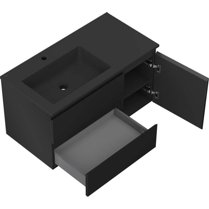 Mexen Orio armoire de salle de bain 90 cm avec lavabo Otis gauche, 2S, 1D, noir mat - 91A13-09047-3-BBFFF71-W18L71