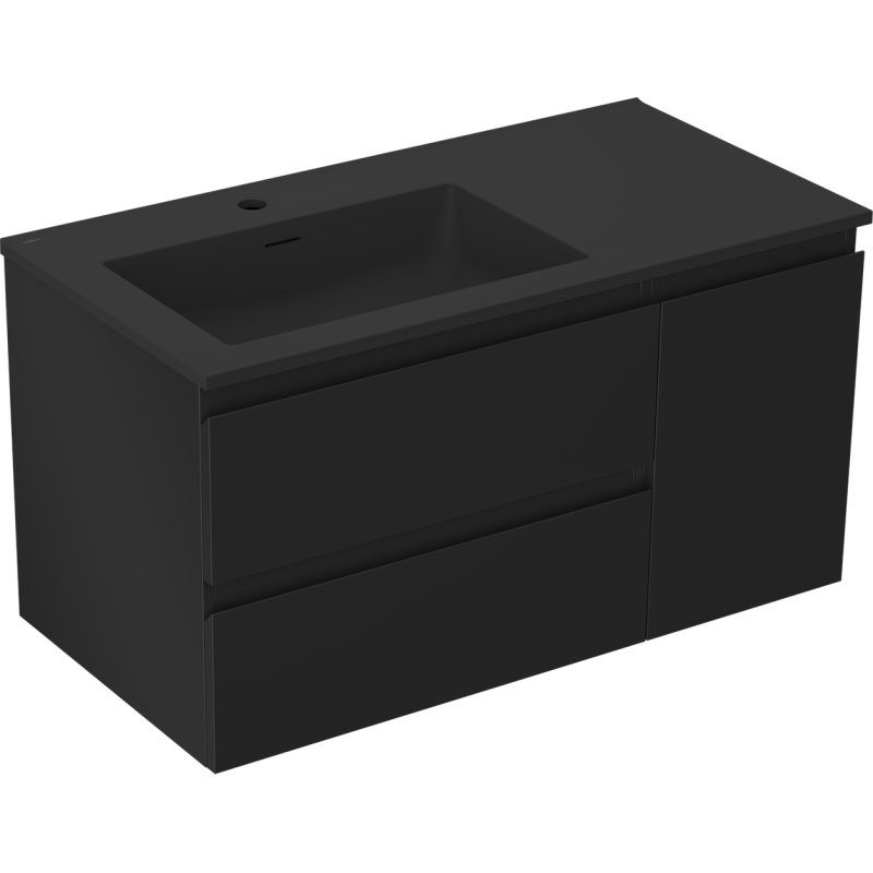 Mexen Orio armoire de salle de bain 90 cm avec lavabo Otis gauche, 2S, 1D, noir mat - 91A13-09047-3-BBFFF71-W18L71