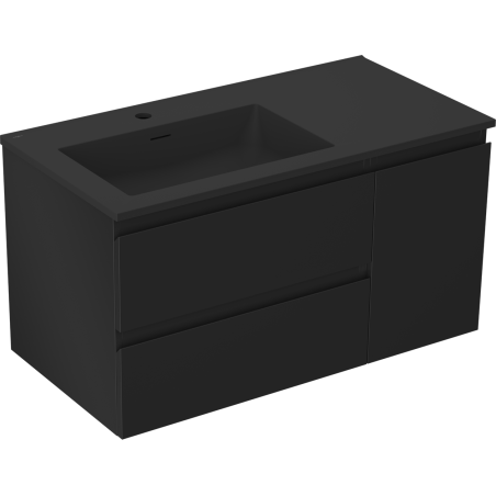 Mexen Orio armoire de salle de bain 90 cm avec lavabo Otis gauche, 2S, 1D, noir mat - 91A13-09047-3-BBFFF71-W18L71