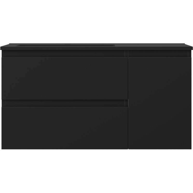 Mexen Orio meuble de salle de bain 90 cm avec lavabo Otis à gauche, 2S, 1D, noir mat - 91A13-09047-3-BBFFF71-W18L71