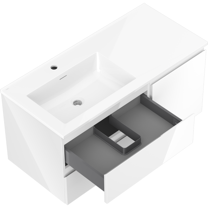 Mexen Orio meuble de salle de bain 100 cm avec lavabo Otis gauche, 2S, 1D, blanc brillant - 91A13-10047-3-BBFFF00-W18L00