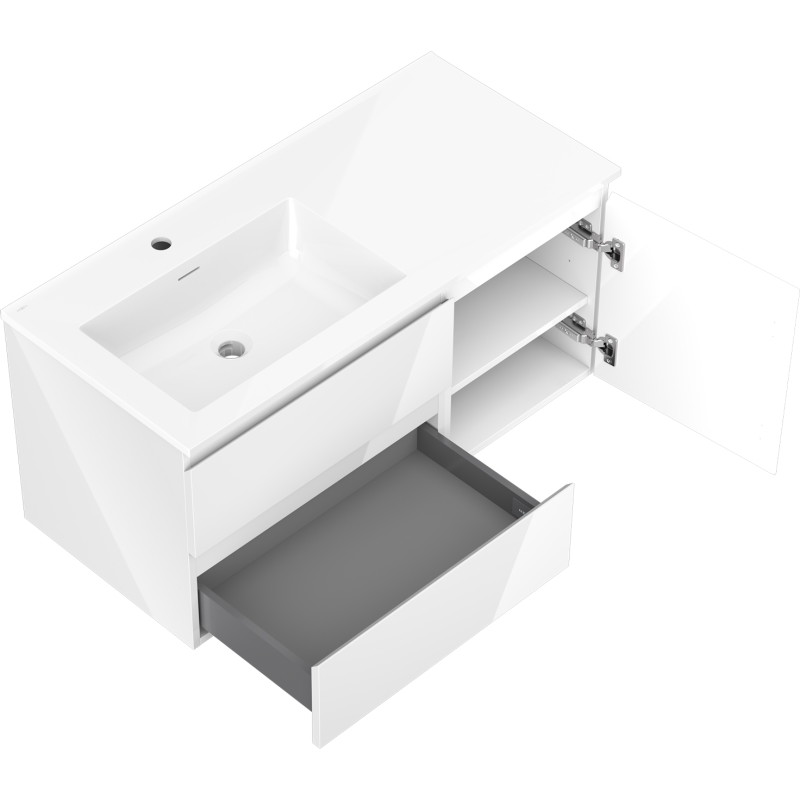 Mexen Orio armoire de salle de bain 100 cm avec lavabo Otis gauche, 2S, 1P, blanc brillant - 91A13-10047-3-BBFFF00-W18L00