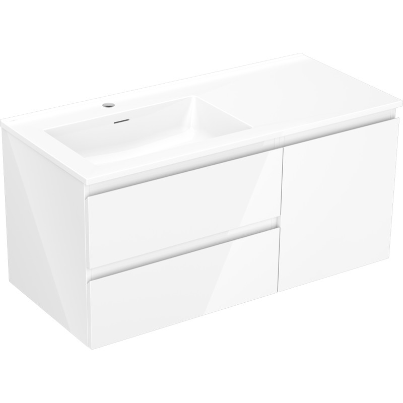 Mexen Orio armoire de salle de bain 100 cm avec lavabo Otis gauche, 2S, 1P, blanc brillant - 91A13-10047-3-BBFFF00-W18L00