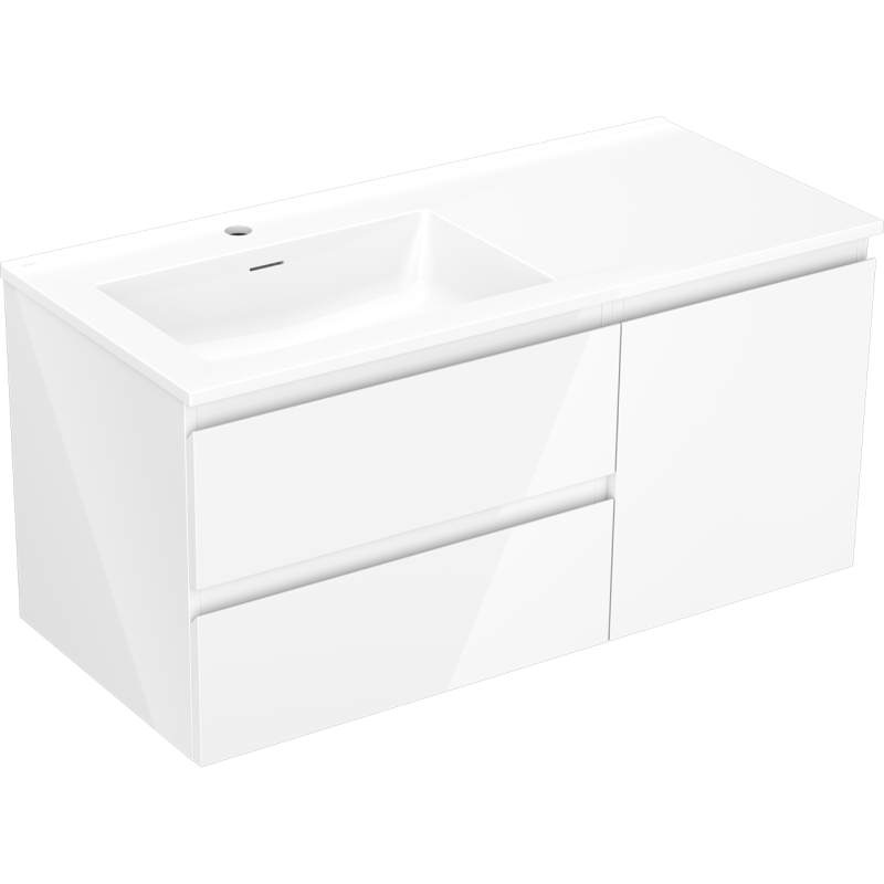 Mexen Orio meuble de salle de bain 100 cm avec lavabo Otis gauche, 2S, 1D, blanc brillant - 91A13-10047-3-BBFFF00-W18L00