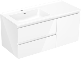 Mexen Orio meuble de salle de bain 100 cm avec lavabo Otis gauche, 2S, 1D, blanc brillant - 91A13-10047-3-BBFFF00-W18L00