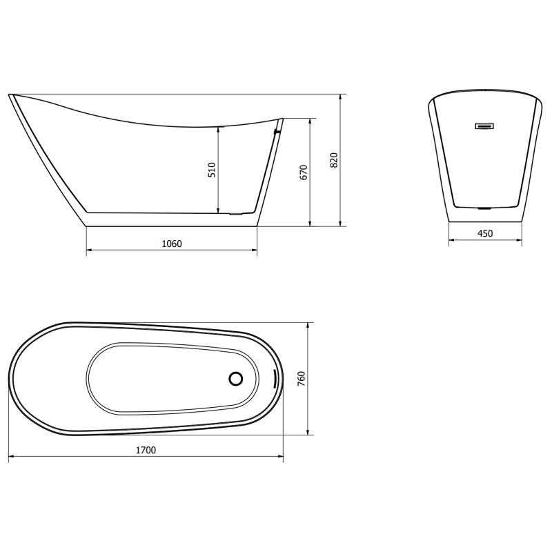 Mexen Oviedo baignoire autoportante 170 x 76 cm, blanche - 51561707600