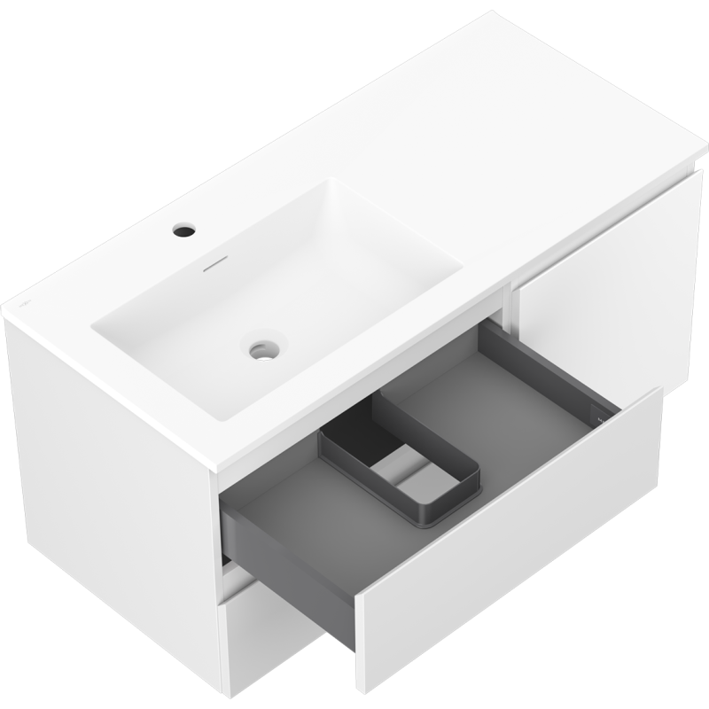 Mexen Orio meuble de salle de bain 100 cm avec lavabo Otis à gauche, 2S, 1D, blanc mat - 91A13-10047-3-BBFFF01-W18L01