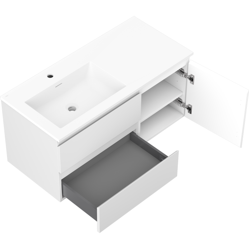 Mexen Orio meuble de salle de bain 100 cm avec lavabo Otis à gauche, 2S, 1D, blanc mat - 91A13-10047-3-BBFFF01-W18L01