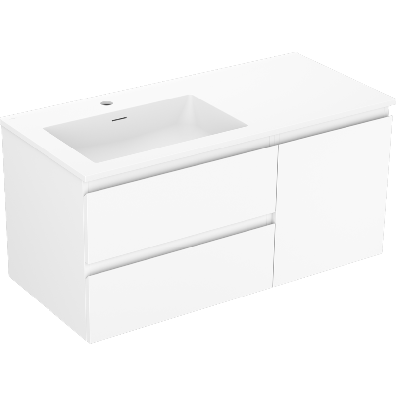 Mexen Orio meuble de salle de bain 100 cm avec lavabo Otis à gauche, 2S, 1D, blanc mat - 91A13-10047-3-BBFFF01-W18L01