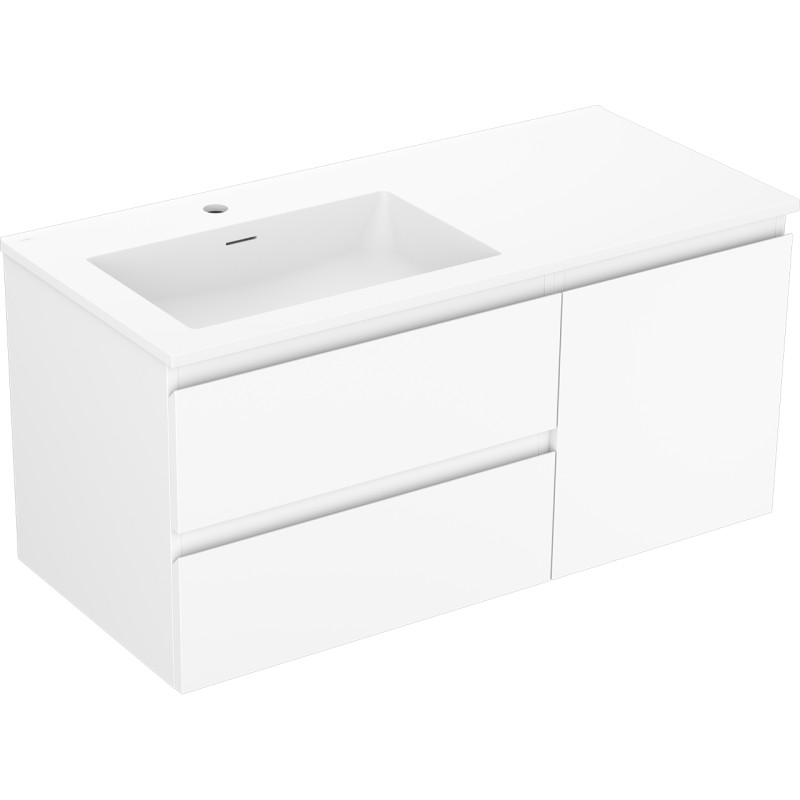 Mexen Orio meuble de salle de bains 100 cm avec lavabo Otis gauche, 2T, 1P, blanc mat - 91A13-10047-3-BBFFF01-W18L01