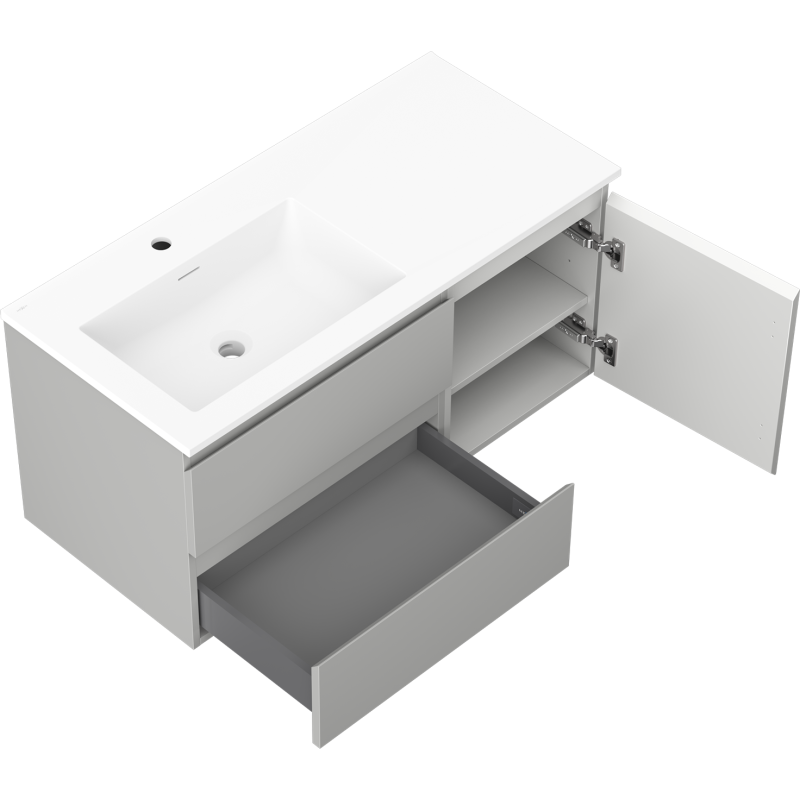 Mexen Orio armoire de salle de bain 100 cm avec lavabo Otis gauche, 2S, 1D, gris mat/blanc mat - 91A13-10047-3-BBFFF62-W18L01