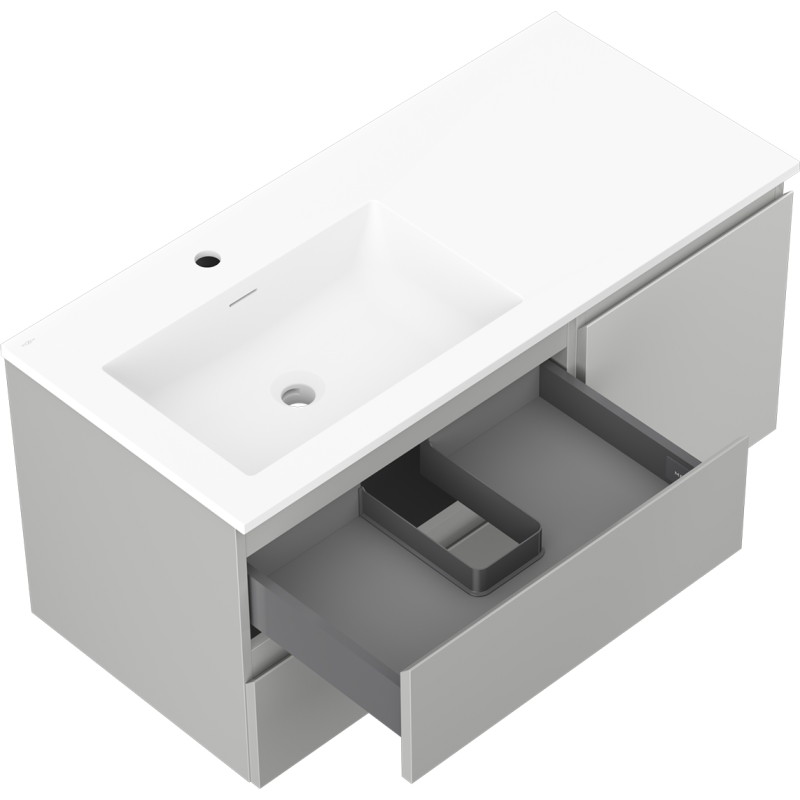 Mexen Orio armoire de salle de bain 100 cm avec lavabo Otis à gauche, 2 tiroirs, 1 porte, gris mat/blanc mat