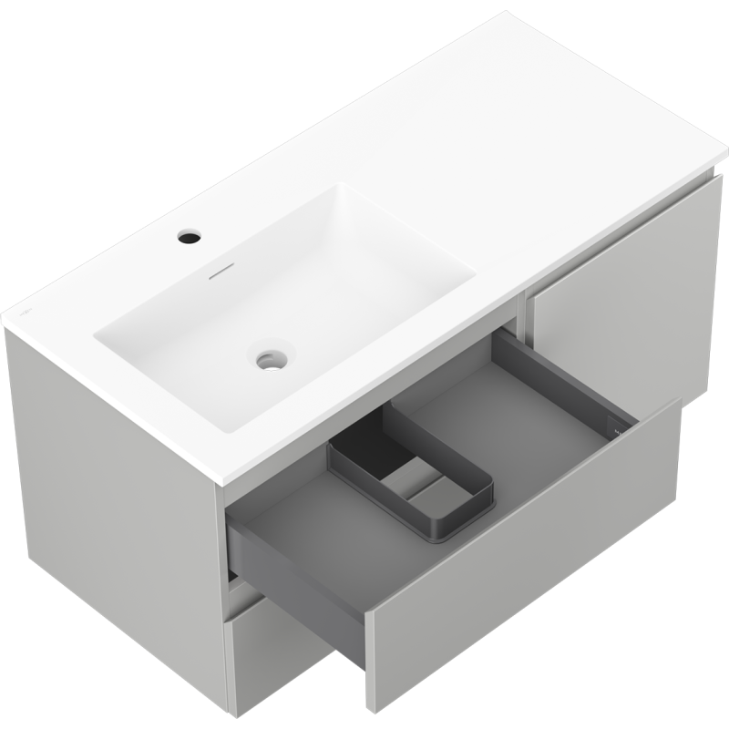 Mexen Orio armoire de salle de bain 100 cm avec lavabo Otis gauche, 2S, 1D, gris mat/blanc mat - 91A13-10047-3-BBFFF62-W18L01
