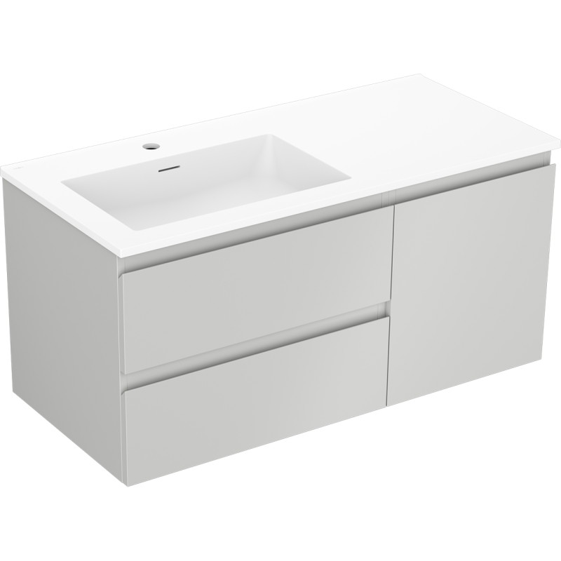 Mexen Orio armoire de salle de bain 100 cm avec lavabo Otis à gauche, 2 tiroirs, 1 porte, gris mat/blanc mat