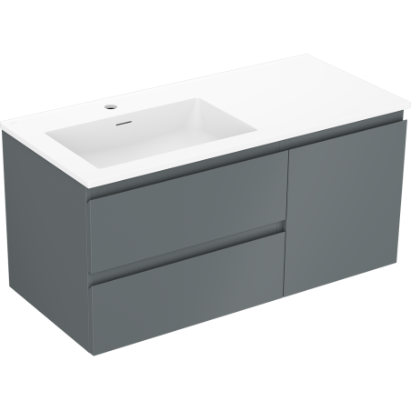 Mexen Orio meuble de salle de bain 100 cm avec lavabo Otis gauche, 2S, 1D, graphite mat/blanc mat - 91A13-10047-3-BBFFF66-W18L01