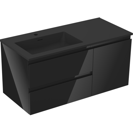 Mexen Orio armoire de salle de bain 100 cm avec lavabo Otis gauche, 2S, 1D, noir brillant/noir mat