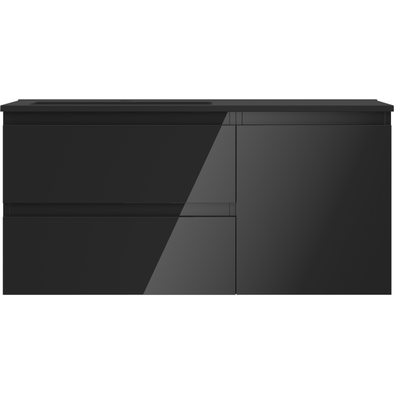 Mexen Orio armoire de salle de bain 100 cm avec lavabo Otis gauche, 2S, 1D, noir brillant/noir mat