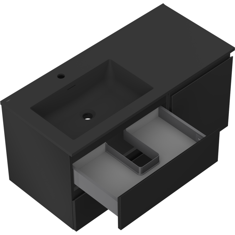 Mexen Orio meuble de salle de bain 100 cm avec lavabo Otis gauche, 2S, 1D, noir mat - 91A13-10047-3-BBFFF71-W18L71