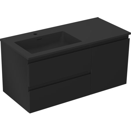 Mexen Orio meuble de salle de bain 100 cm avec lavabo Otis gauche, 2S, 1D, noir mat - 91A13-10047-3-BBFFF71-W18L71